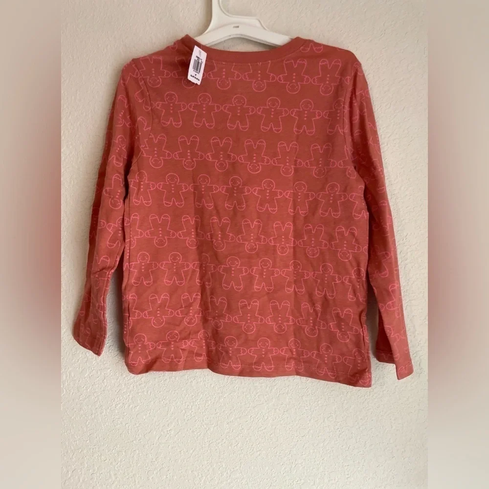 Old Navy Kids Long Sleeve Shirt - Red with Pink Gingerbread pattern size 5T